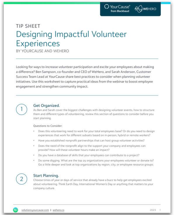 Designing Impactful Volunteer Experiences tip sheet cover