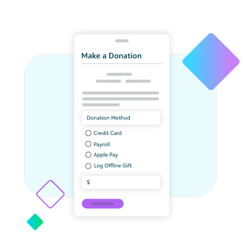 make a donation example mockup with donation method options listed